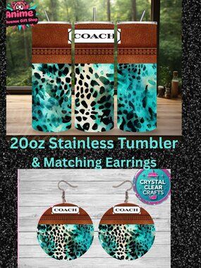 Coach 20oz Stainless Steel Tumbler & Matching Earring Set Custom